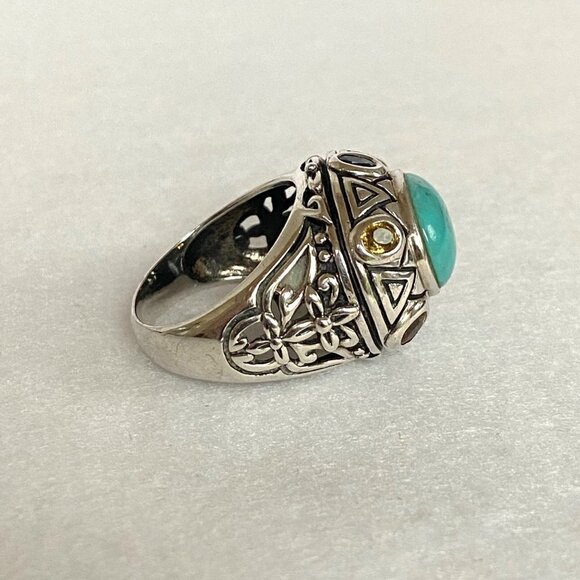 Sterling Silver 925 Thailand Turquoise Multi Gemstone Dome Statement Ring 7.75 - Picture 4 of 16